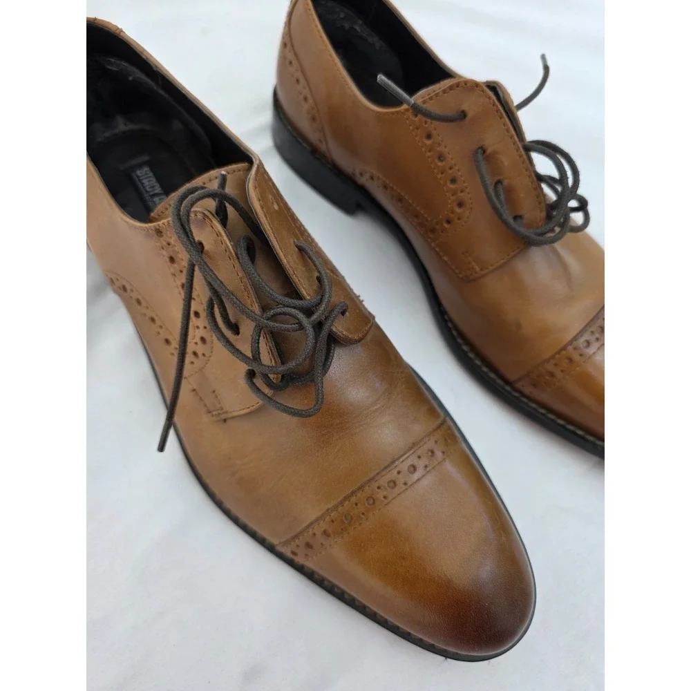 Stacy Adams Mens 10 M Tan Brown Leather Cap Toe Brogue Oxford Dress Shoes 24858